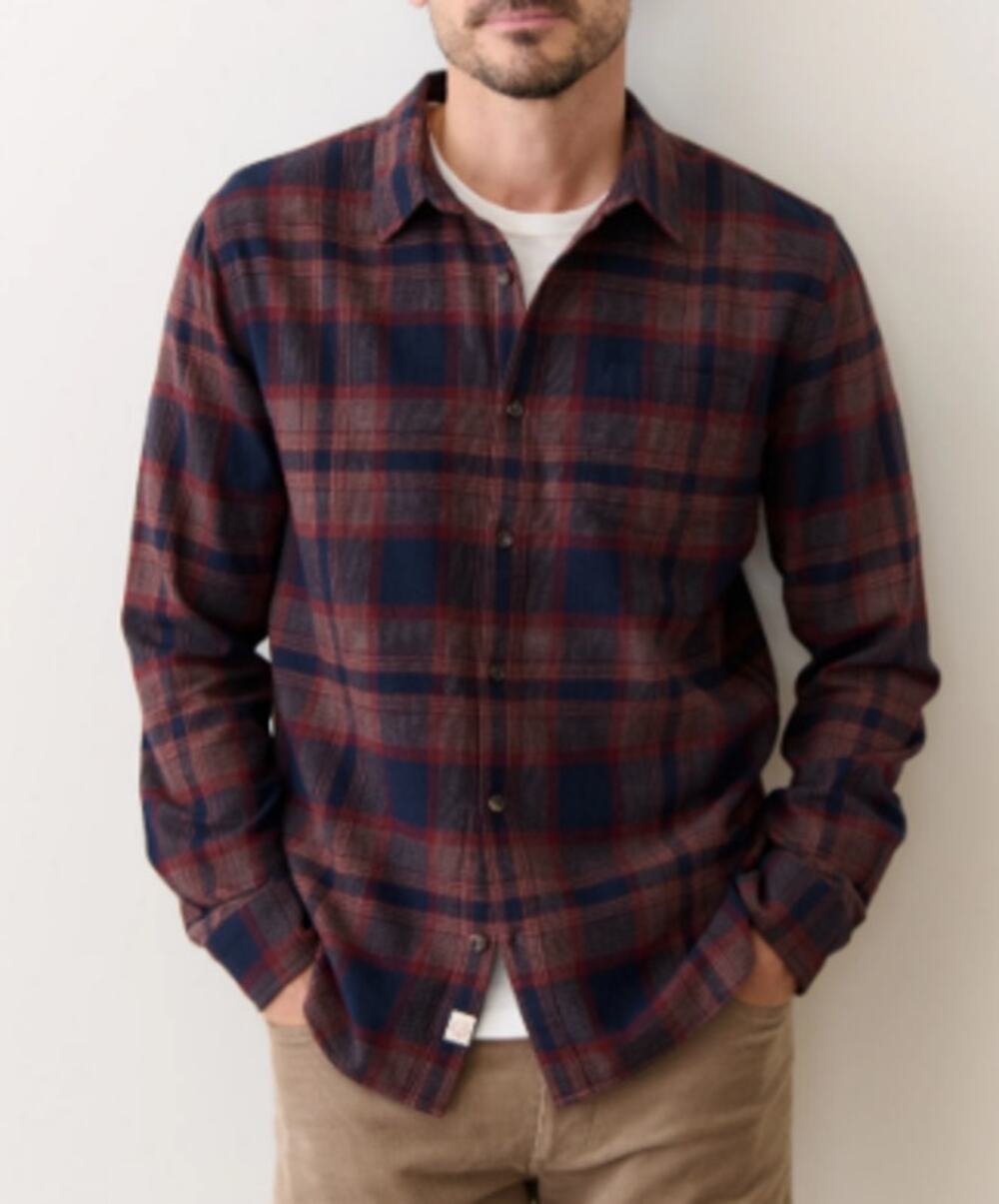 Marine Layer Tahoe Plaid Cotton Button-Up Shirt Men's Medium Gorpcore Granola